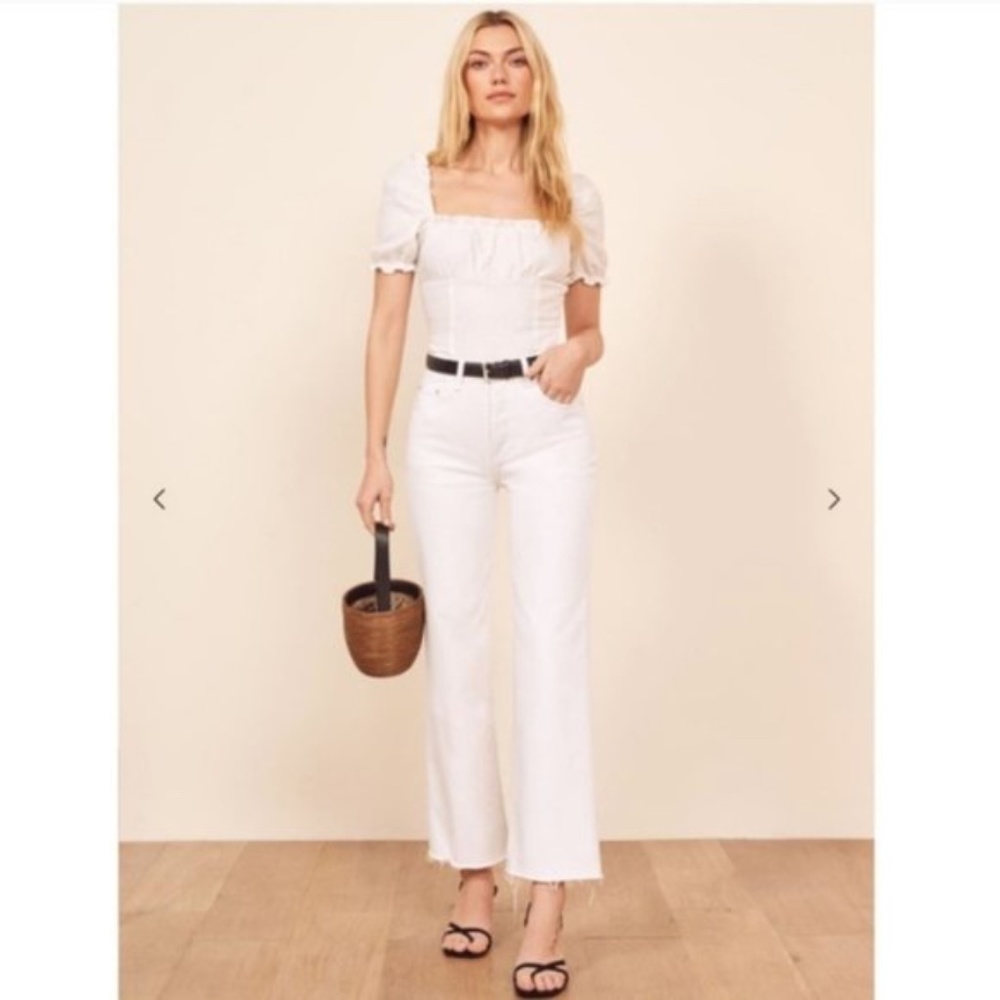 Reformation Fawcett Jean White Raw Hem
